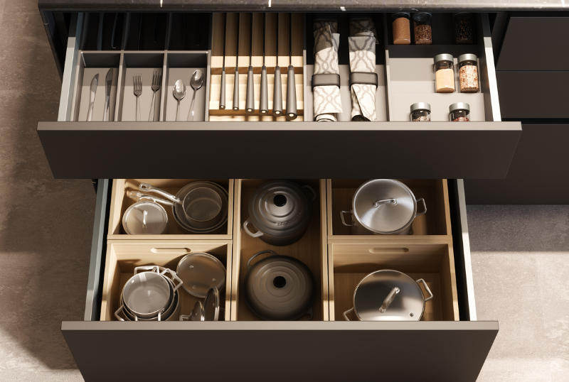interiores del mobiliario de cocina