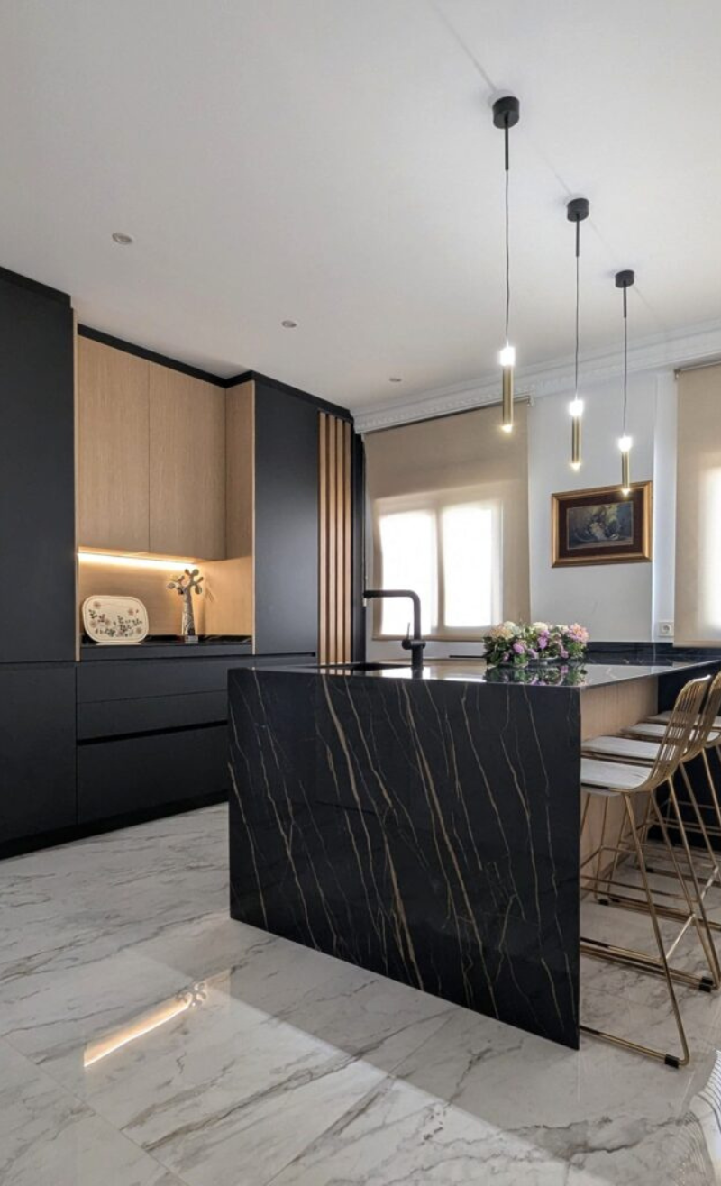 HOME COCINA EN GRIS Y MADERA
