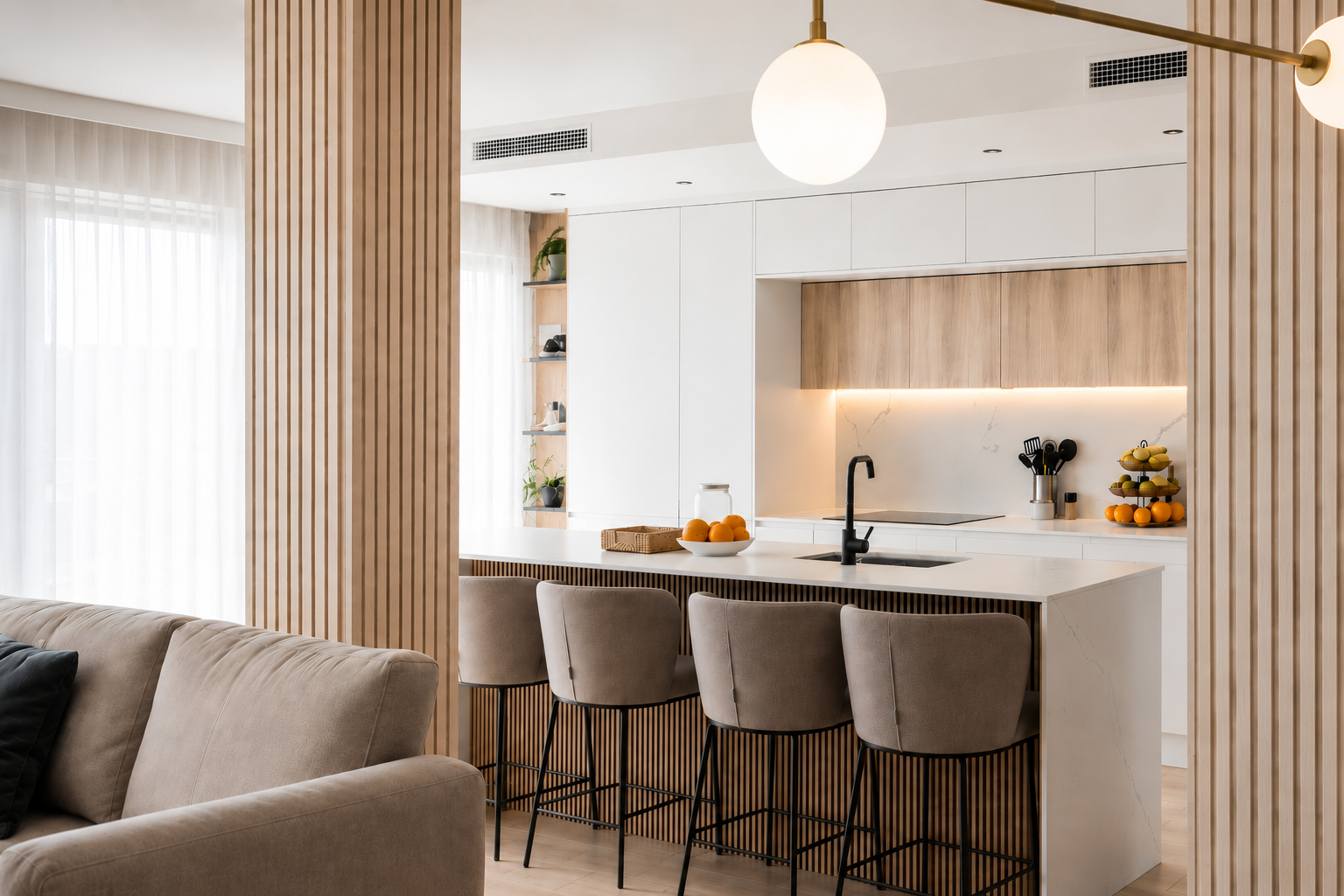 cocina abierta en salón comedor